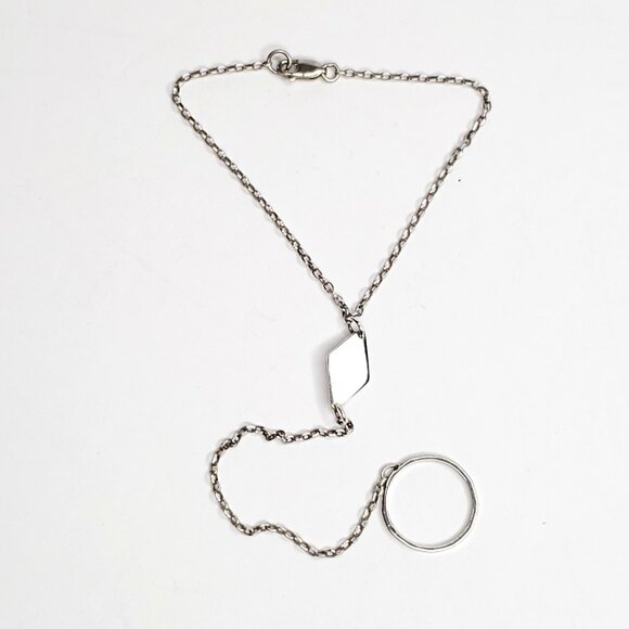 925 Sterling Silver Slave Bracelet Hammered Finger Ring 5 3/4 Hand Harness Chain - Picture 1 of 5